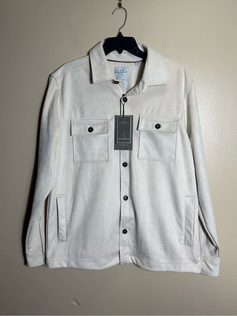 Ike Behar Faux Suede Shirt Jacket Mens L Cream NWT
